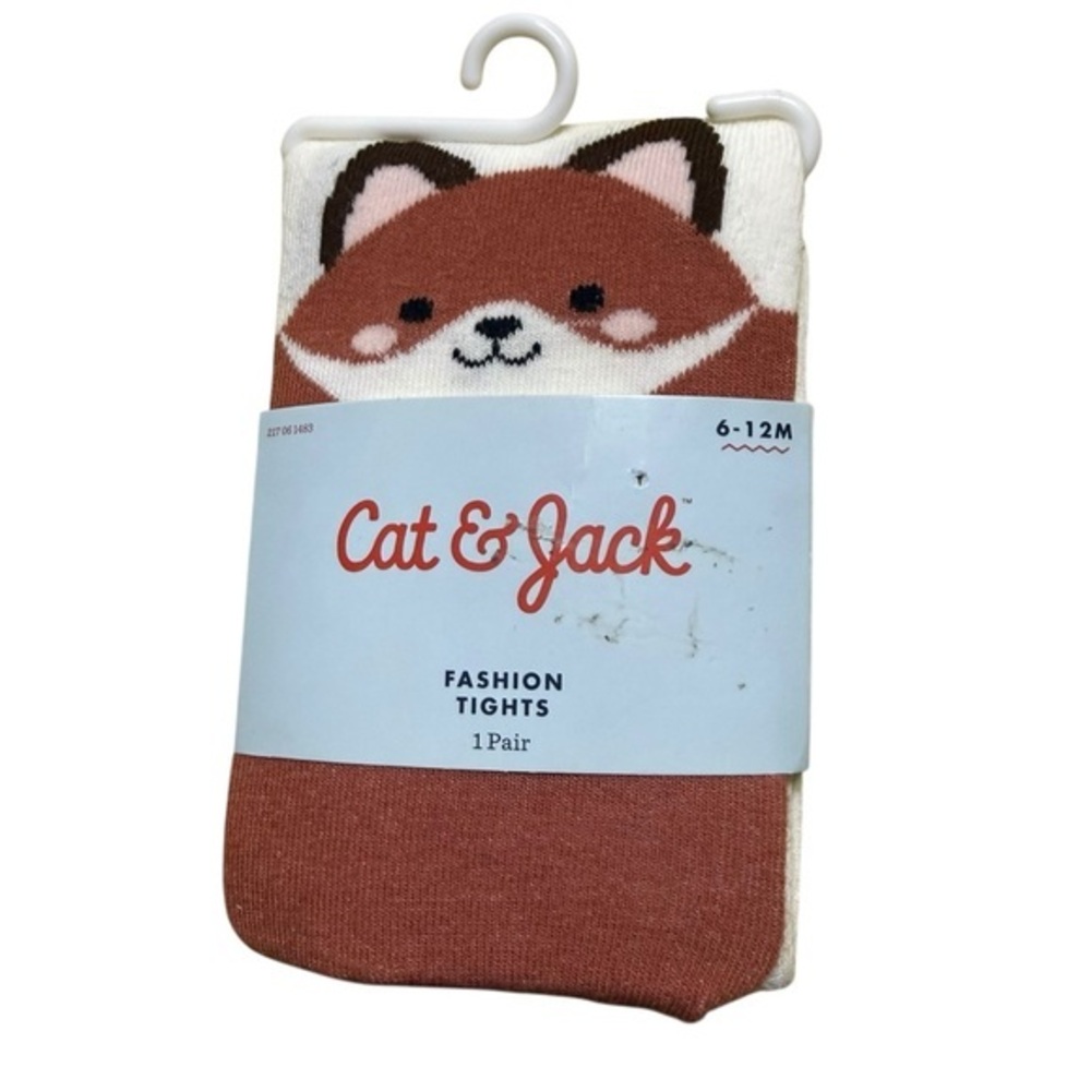 Cat & Jack Fashion Tights 6-12Mo, Girls Fox Tights Brown White Cotton Blend NWT